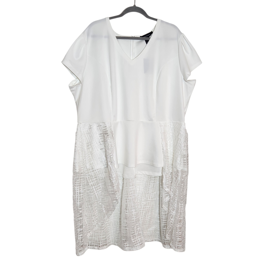 Ashley Stewart White Peplum Top with Sheer Train Size 26/28 NWT